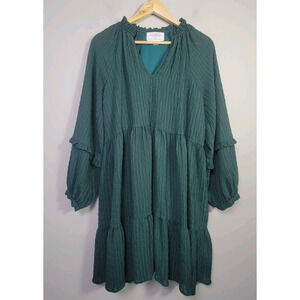 Anthropologie Mare Mare Anne Womens S Tiered Tunic Dress Green Long Sleeve